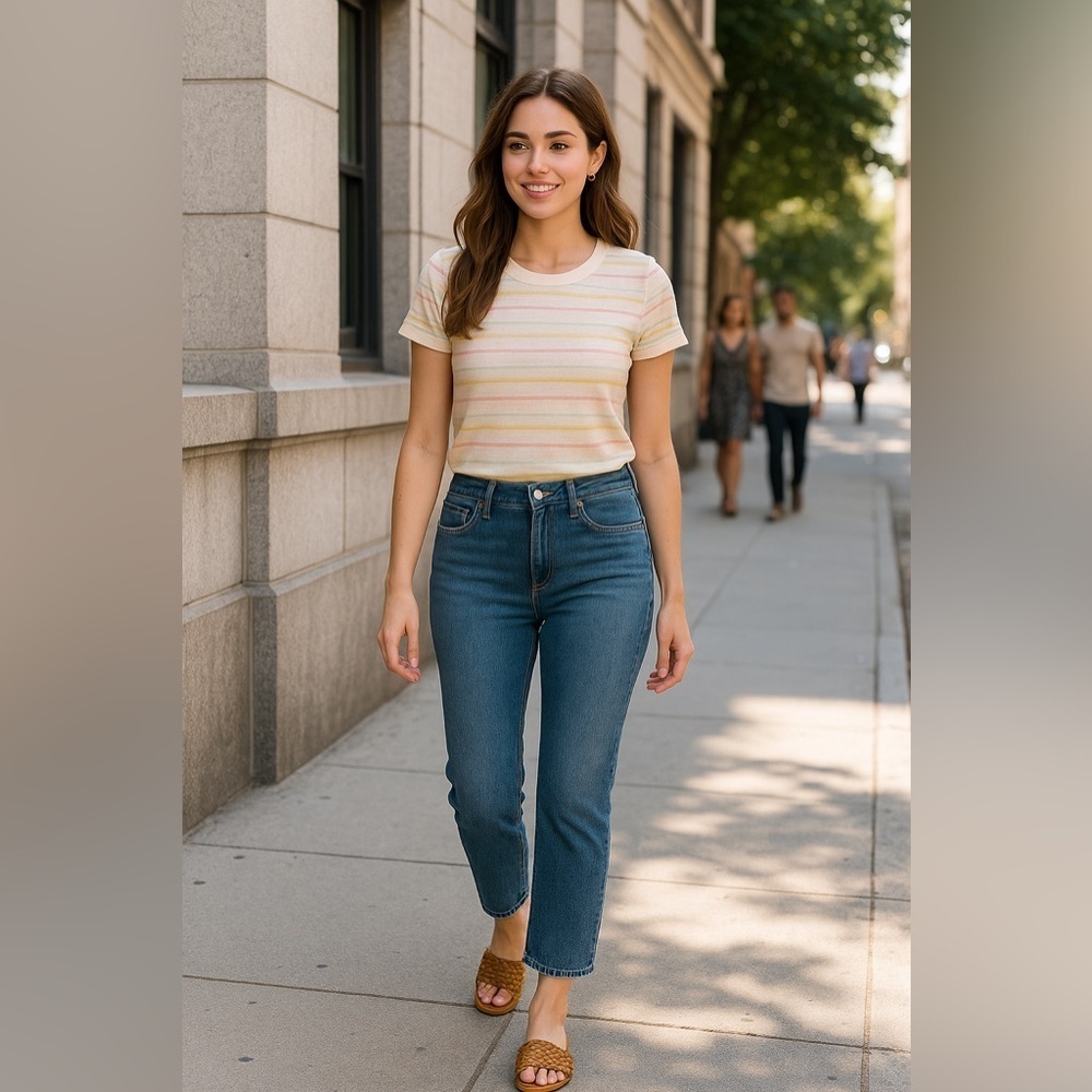 3x1 NYC Mid Rise Straight Leg Cropped Jeans Blue Wash Stretch - Size 25